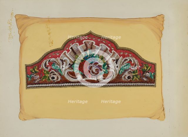 Embroidery on Pillow, c. 1936. Creator: Florence Huston.