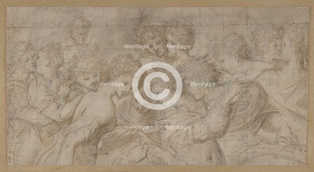 Embracing Female Figures, Some Holding Musical Scores., 1570-73. Creator: Attributed to Girolamo Mirol.