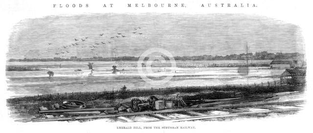 Emerald Hill, from the Suburban Railway - Floods at Melbourne, Australia, 1864. Artist: Unknown
