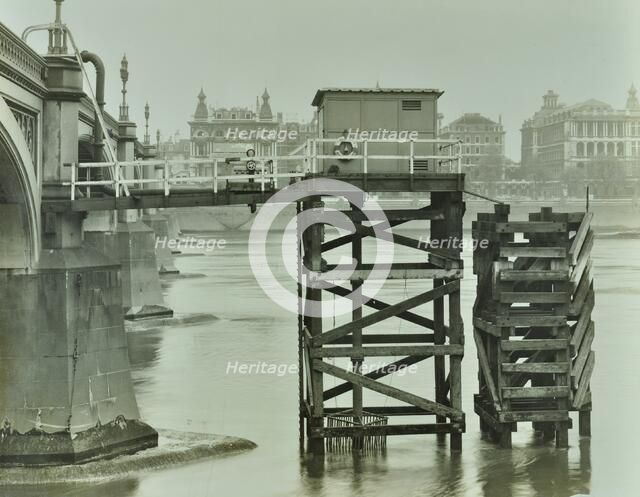 Emergency Water Supply Pump Platform, Westminster Bridge, London, WWII, 1944. Artist: Unknown.