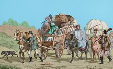 Emigrants on carts heading out West, United States, 1837, (1850). Creator: Emile Louis Vernier