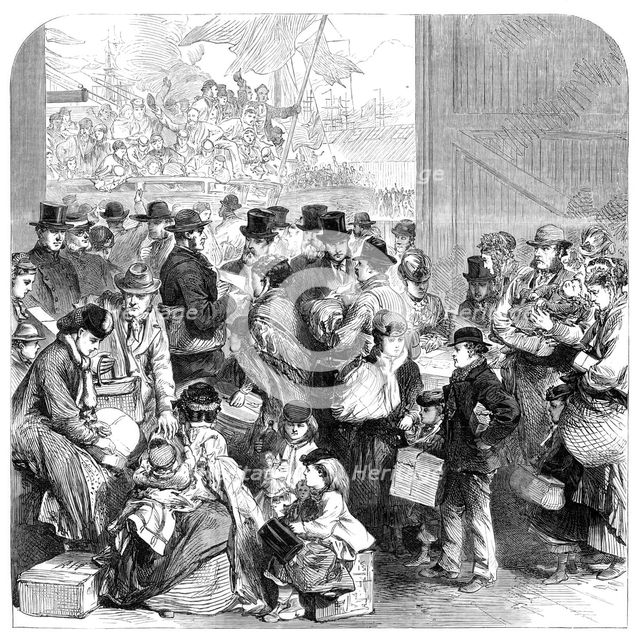 Emigrants by the ship Ganges departing for Canada, 1870. Creator: Unknown.