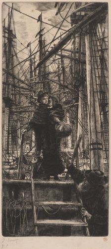 Emigrants (Woman with Child Disembarking from Sailboat), 1880. Creator: Tissot, James Jacques Joseph (1836-1902)