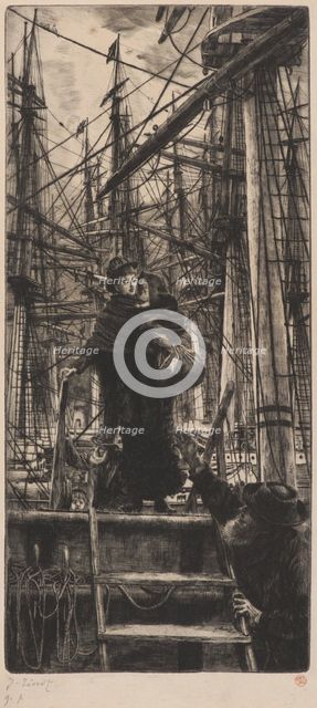 Emigrants (Woman with Child Disembarking from Sailboat), 1880. Creator: Tissot, James Jacques Joseph (1836-1902).