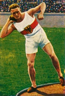 Emil Hirschfeld of Germany putting the shot, 1928. Creator: Unknown