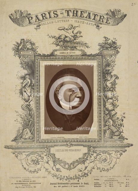 Emile De Girardin Paris theatre cover, about 1877. Creator: J. M. Lopez.