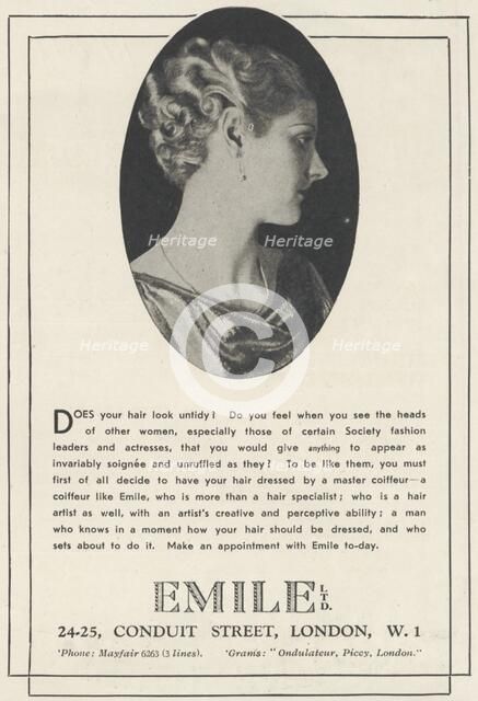 Emile Hairdressing Salon, 1935. Artist: Unknown