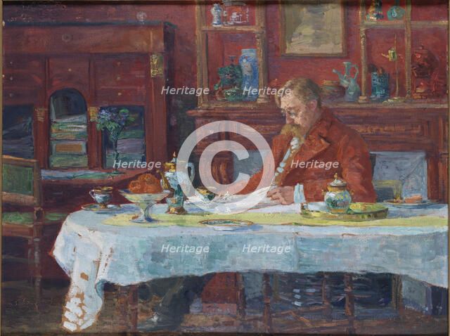 Émile Verhaeren (1855-1918) at the table, 1900. Creator: Verhaeren, Marthe (1860-1931).