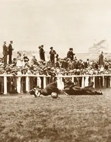 Emily Davison throwing herself in front of the King's horse during the Derby, Epsom, Surrey, 1913