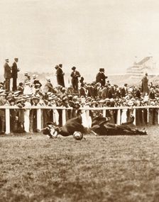 Emily Davison throwing herself in front of the King's horse during the Derby, Epsom, Surrey, 1913