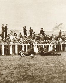 Emily Davison throwing herself in front of the King's horse during the Derby, Epsom, Surrey, 1913