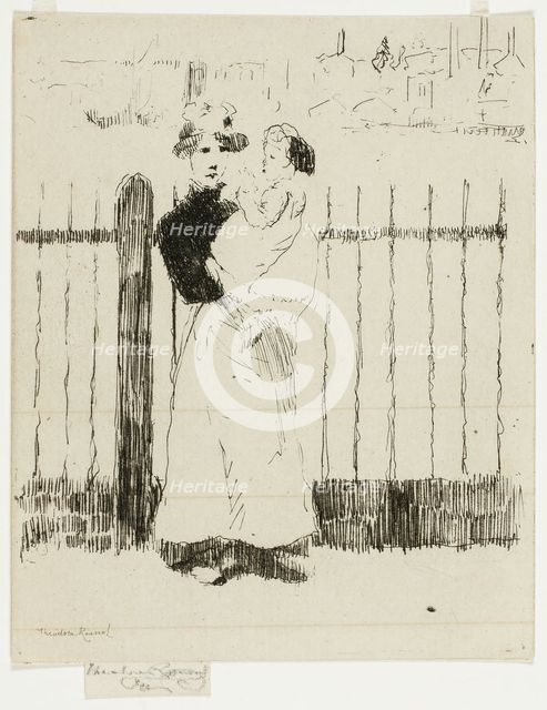 Emma and Her Baby, Chelsea Embankment, 1888-89. Creator: Theodore Roussel.