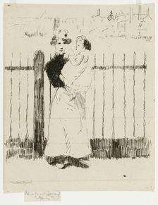 Emma and Her Baby, Chelsea Embankment, 1888-89. Creator: Theodore Roussel