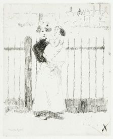 Emma and Her Baby, Chelsea Embankment, 1888-89. Creator: Theodore Roussel