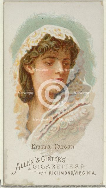 Emma Carson, from World's Beauties, Series 1 (N26) for Allen & Ginter Cigarettes, 1888., 1888. Creator: Allen & Ginter.