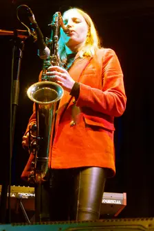 Emma Rawicz Quintet, New Generation Jazz Festival Roadshow, Shoreham by Sea, Feb 2023. Creator: Brian O'Connor
