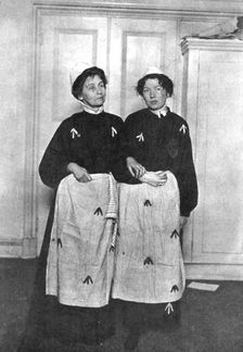 Emmeline and Christabel Pankhurst, English suffragettes, in prison dress, 1908