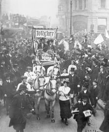 Emmeline Pankhurst and Christabel Pankhurst after a party at the Inns of Court Hotel, 1908