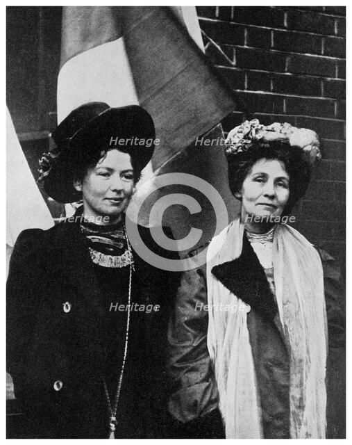 Emmeline Pankhurst, British suffragette, and her daughter Christabel, early 20th century (1956). Artist: Unknown