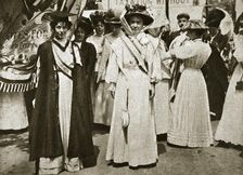 Emmeline Pethick-Lawrence and Emmeline Pankhurst, British suffragettes, 1908. Artist: Central News
