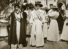 Emmeline Pethick-Lawrence and Emmeline Pankhurst, British suffragettes, 1908. Creator: Central News