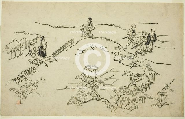 Emon Hill, from the series "The Appearance of Yoshiwara (Yoshiwara no tei)", c. 1681/84. Creator: Hishikawa Moronobu.
