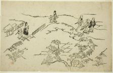Emon Hill, from the series "The Appearance of Yoshiwara (Yoshiwara no tei)", c. 1681/84. Creator: Hishikawa Moronobu