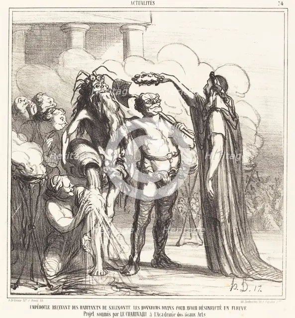 Empédocle reçevant...les honneurs divins pour avoir désinfecté un fleuve, 1866. Creator: Honore Daumier.