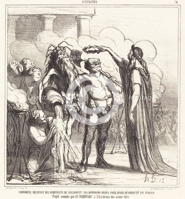 Empédocle reçevant...les honneurs divins pour avoir désinfecté un fleuve, 1866. Creator: Honore Daumier.