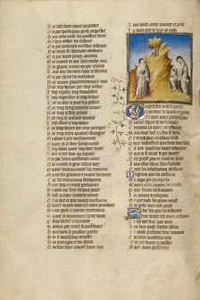 Empedokles Burning in the Crater of Aetna; Roman de la Rose, about 1405. Creator: Unknown