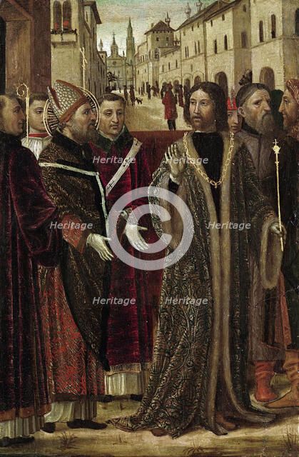 Emperor Theodosius before Saint Ambrose, 1490. Creator: Bergognone, Ambrogio (1453-1523).