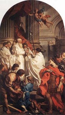 Emperor Valens before Bishop Basil (The Mass of St Basil), 1743. Creator: Pierre Subleyras