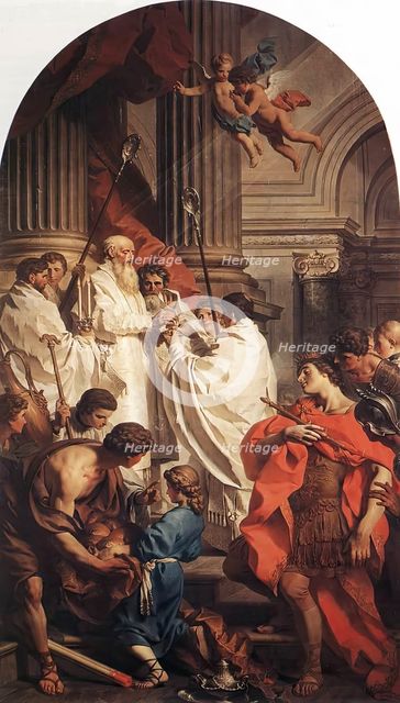 Emperor Valens before Bishop Basil (The Mass of St Basil), 1743. Creator: Pierre Subleyras.