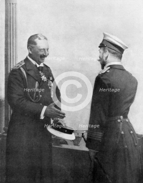 Emperor Welhelm II of Germany greeting Tsar Nicholas II of Russia before the First World War. Artist: Unknown