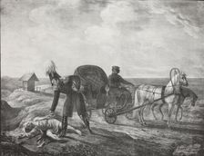 Emperor Alexander I helps a needy person, 1820. Creator: Hampeln, Carl, von (1794-after 1880)
