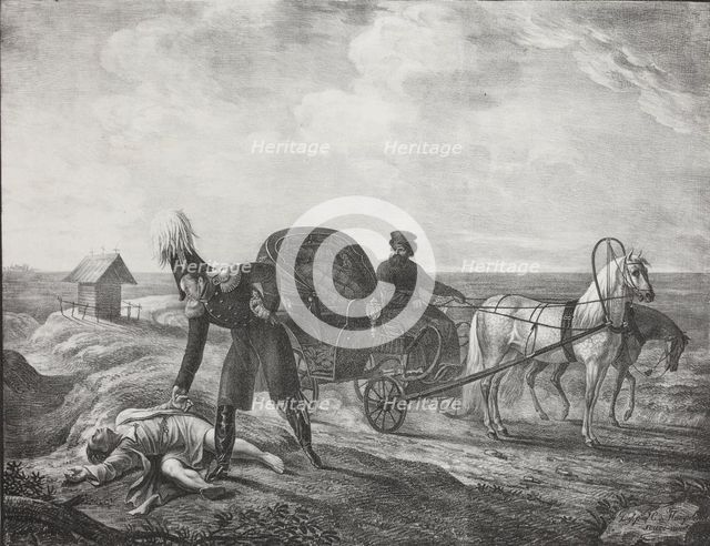 Emperor Alexander I helps a needy person, 1820. Creator: Hampeln, Carl, von (1794-after 1880).