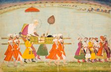 Emperor Aurangzeb Carried on a Palanquin, c1775. Creator: Unknown
