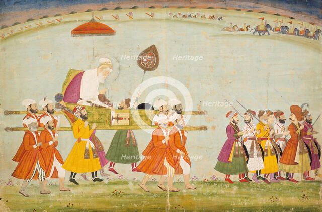 Emperor Aurangzeb Carried on a Palanquin, c1775. Creator: Unknown.