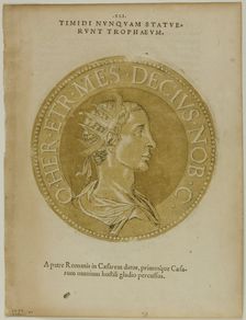 Emperor Decius from Icones Imperatorum Romanorum, plate 60 from Woodcuts from Books...1937. Creator: Hubert Goltzius