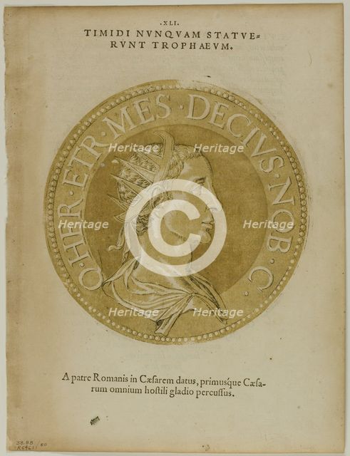 Emperor Decius from Icones Imperatorum Romanorum, plate 60 from Woodcuts from Books...1937. Creator: Hubert Goltzius.