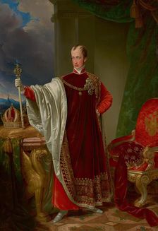 Emperor Ferdinand in the regalia of the Order of the Golden Fleece, 1836. Creator: Johann Nepomuk Ender