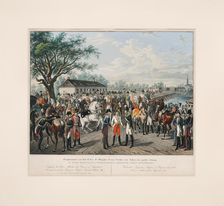 Emperor Francis I with Tsar Alexander I and King Frederick William III of Prussia on Sept 25, 1814. Creator: Hoechle; Johann Nepomuk (1790-1835)