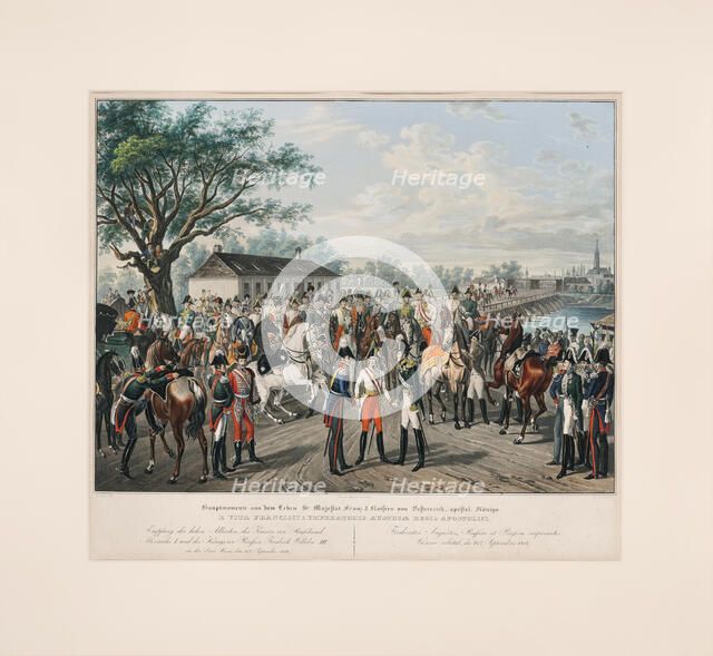 Emperor Francis I with Tsar Alexander I and King Frederick William III of Prussia on Sept 25, 1814. Creator: Hoechle; Johann Nepomuk (1790-1835).