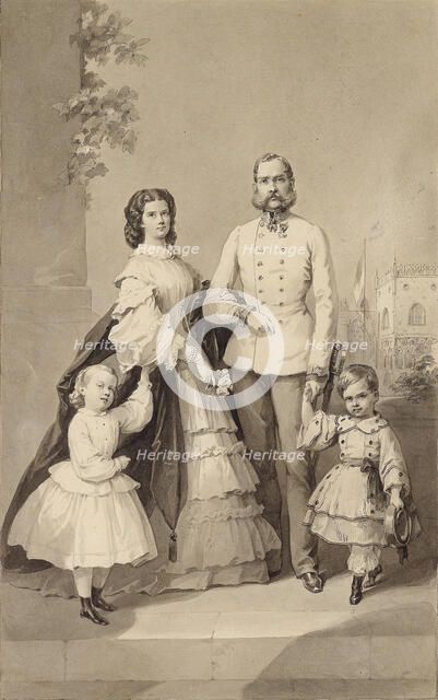 Emperor Franz Joseph I with Empress Elisabeth and their children ..., ca 1860. Creator: Anonymous.