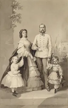 Emperor Franz Joseph I with Empress Elisabeth and their children ..., ca 1860. Creator: Anonymous