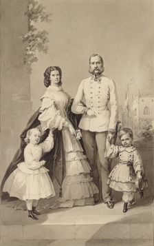 Emperor Franz Joseph I with Empress Elisabeth and their children ..., ca 1860. Creator: Anonymous