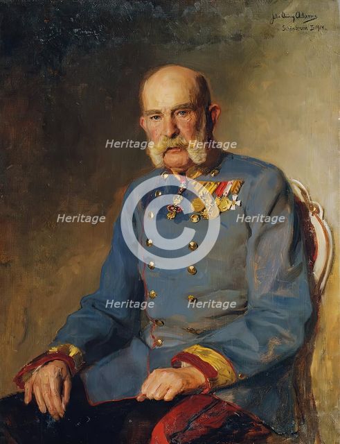 Emperor Franz Joseph I in the service uniform of an Austrian field marshal, 1914. Creator: John Quincy Adams.