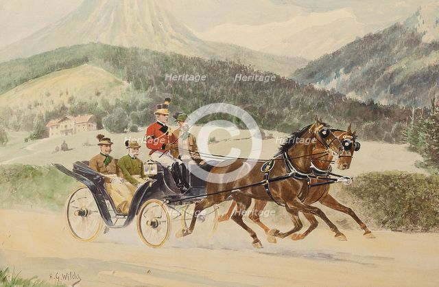 Emperor Franz Joseph I of Austria and Archduke Franz Ferdinand … in a carriage, 1900s-1910s. Creator: Wilda, Heinrich Gottfried (1862-1922).