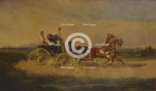 Emperor Franz Joseph I of Austria taking a ride with his phaeton, 1864. Creator: Bensa, Alexander von (1820-1902).