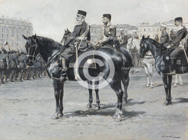 Emperor Franz Joseph I of Austria with Tsar Nicholas II of Russia and entourage at... 1897, c 1908. Creator: Gause, Wilhelm (1853-1916).
